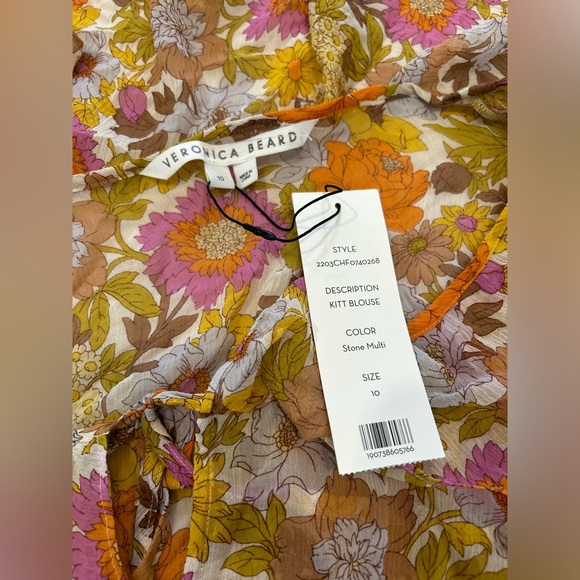 Veronica Beard Kitt Floral Silk Blouse Size 10 NWT Stone Multi - Picture 7 of 7